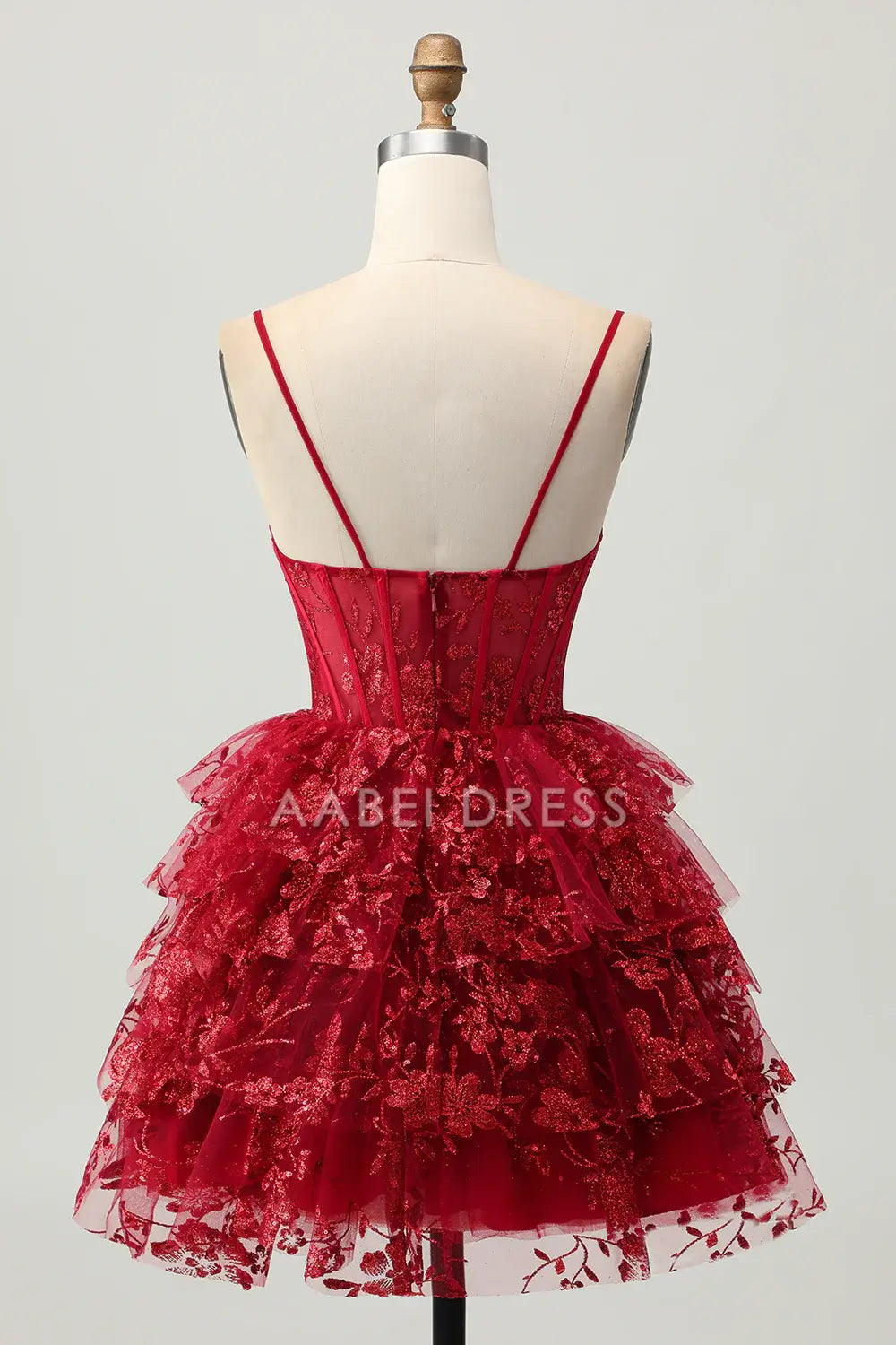 AABEI DRESS For Women Short Prom Dress Sparkly Burgundy A Line Low-Cut Tiered Ruched Lace Applique Backless Exquisite Dress Affordable Hot Sale Homecoming Dress