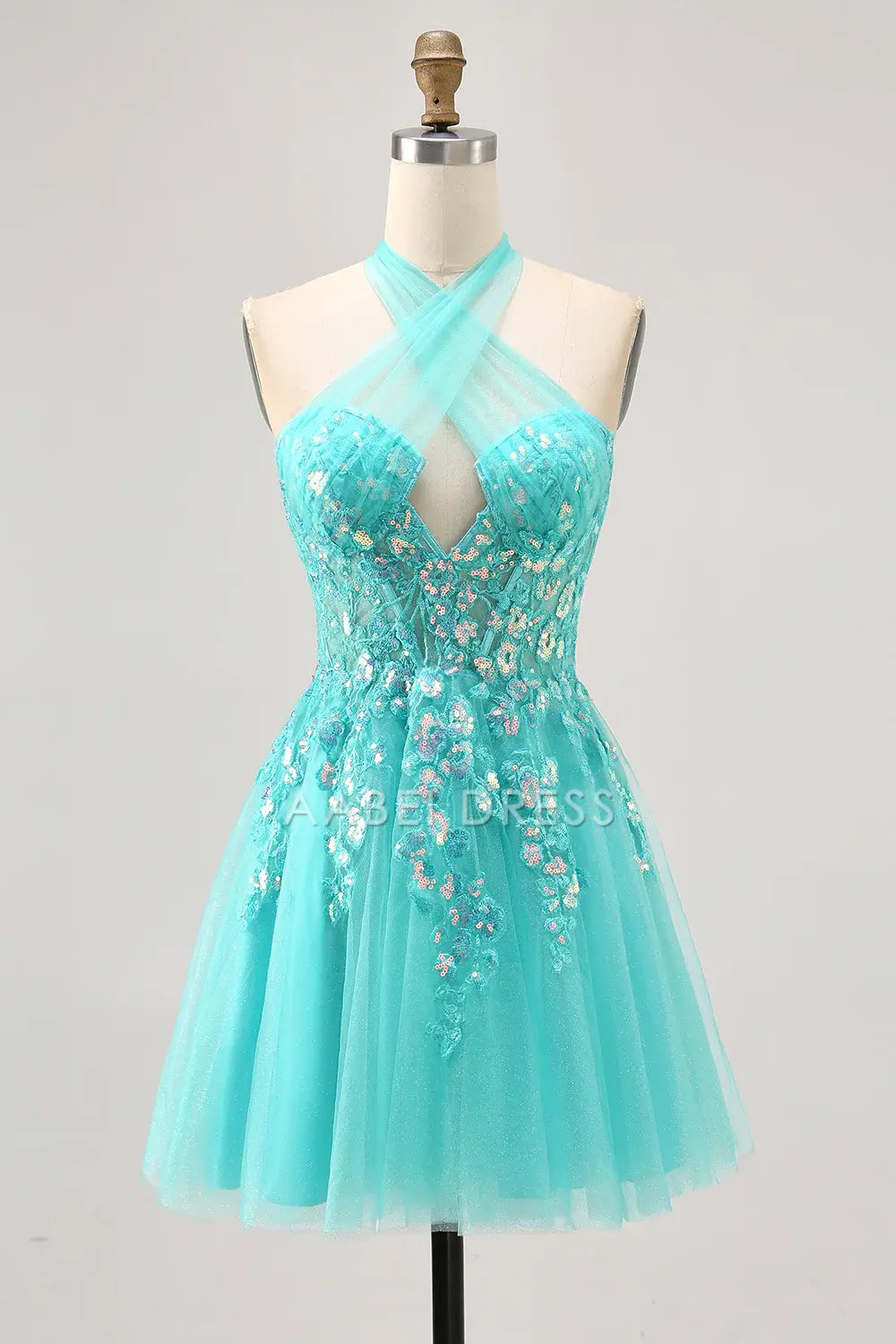 AABEI DRESS For Women Short Prom Dress Sparkly Green Halter Corset Sequin Lace Appliques Cute Dress Affordable Hot Sale Homecoming Dress