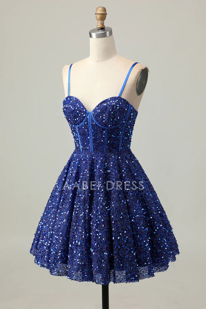 AABEI DRESS For Women Short Prom Dress Sparkly Sequin A Line Spaghetti Strap Corset Sweetheart Neckline Backless Elegant Dress Affordable Hot Sale Homecoming Dress