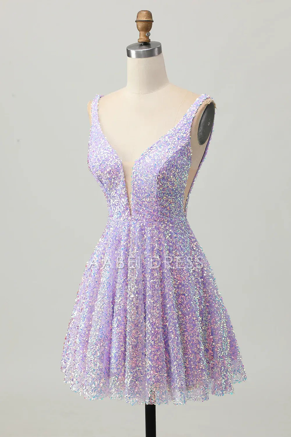 AABEI DRESS For Women Short Prom Dress Sparkly Sequin A Line V-Neck Wide Shoulder Straps Backless Affordable Hot Sale Homecoming Dress
