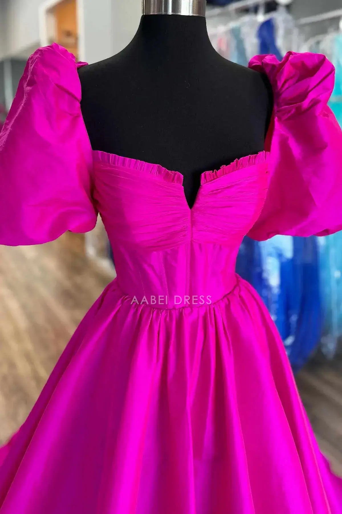 AABEI DRESS Formal Wear Dresses A-Line Square Neck Puff Sleeves Pleated Backless Fashion Fantastic Long Hot Sale Prom Dress