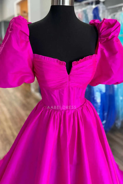 AABEI DRESS Formal Wear Dresses A-Line Square Neck Puff Sleeves Pleated Backless Fashion Fantastic Long Hot Sale Prom Dress