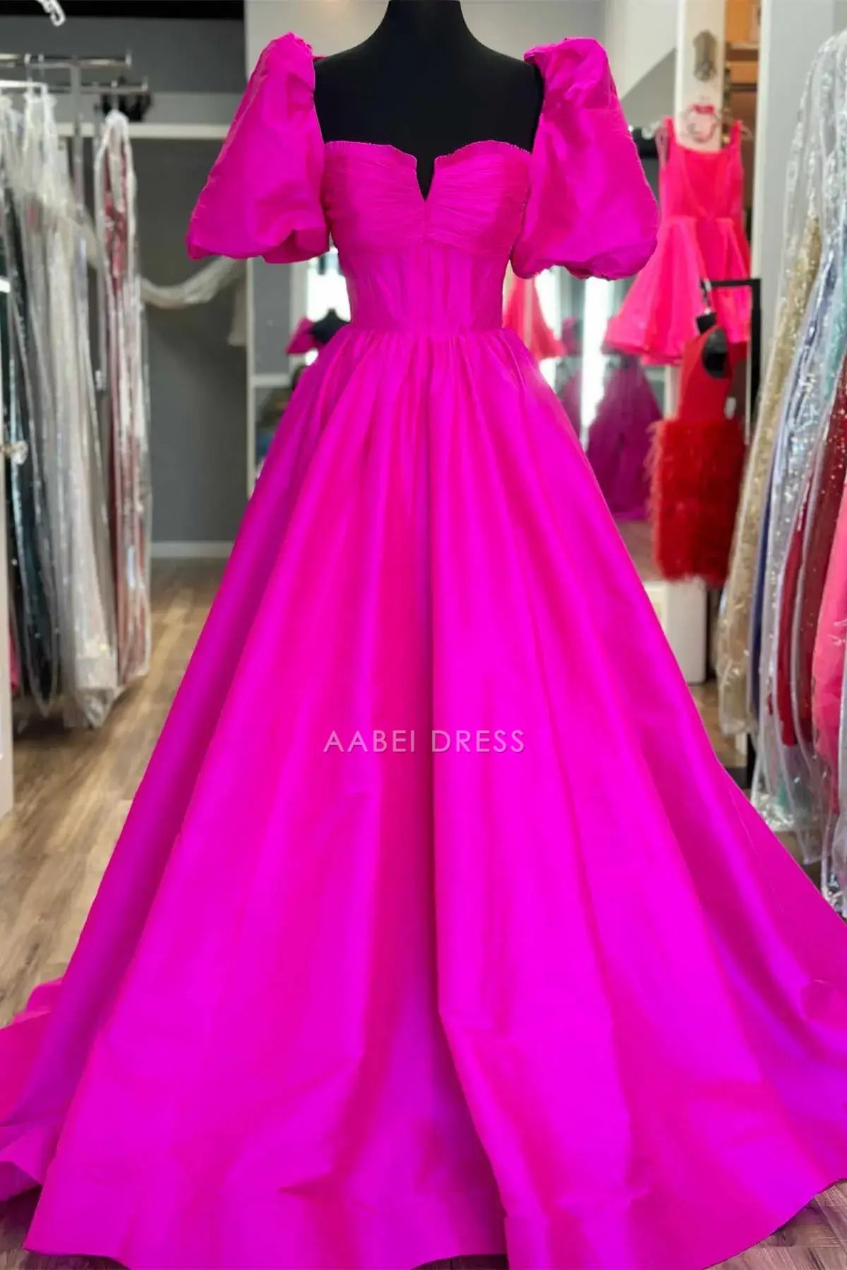AABEI DRESS Formal Wear Dresses A-Line Square Neck Puff Sleeves Pleated Backless Fashion Fantastic Long Hot Sale Prom Dress