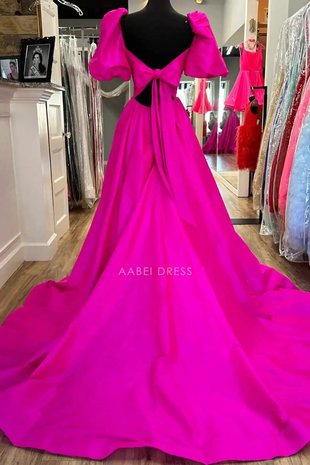 AABEI DRESS Formal Wear Dresses A-Line Square Neck Puff Sleeves Pleated Backless Fashion Fantastic Long Hot Sale Prom Dress