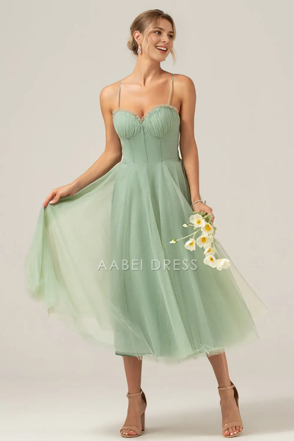 AABEI DRESS Formal Wear Dresses A-Line Sweetheart Neckline Corset Spaghetti Strap Backless Exquisite Tea-Length Hot Sale Prom Dress