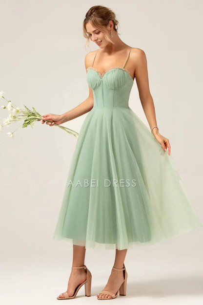 AABEI DRESS Formal Wear Dresses A-Line Sweetheart Neckline Corset Spaghetti Strap Backless Exquisite Tea-Length Hot Sale Prom Dress