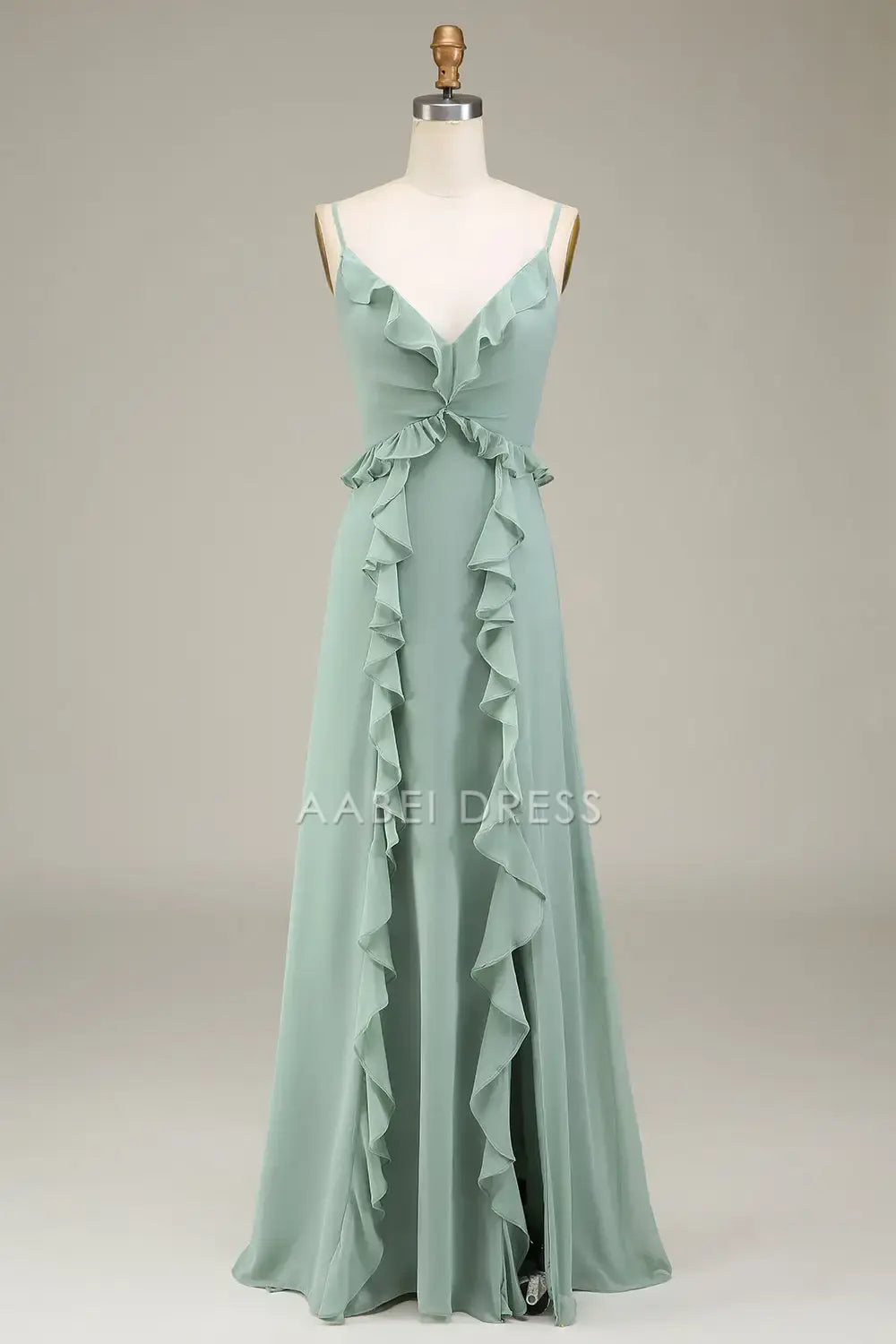AABEI DRESS Formal Wear Dresses A-Line V-Neck Spaghetti Strap With Ruffles Elegant Hot Sale Prom Dress