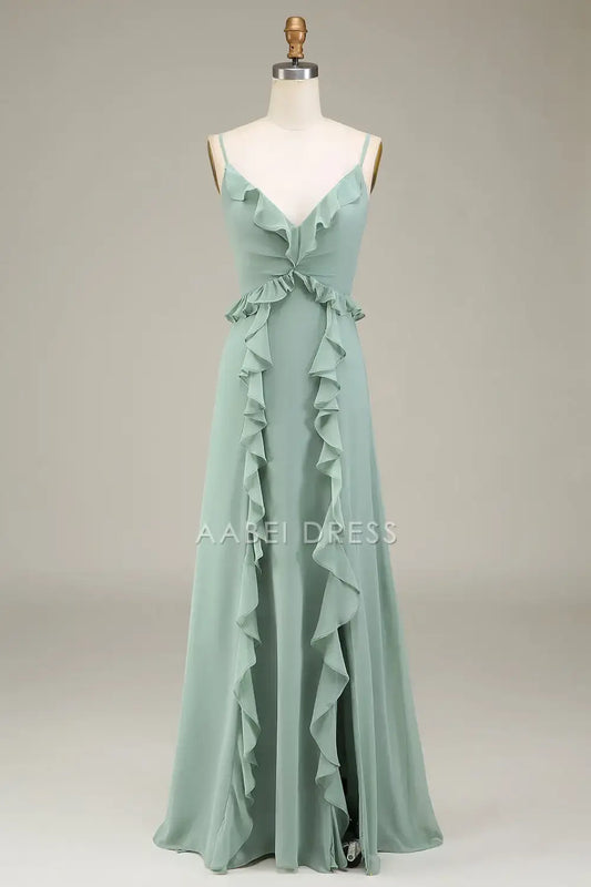 AABEI DRESS Formal Wear Dresses A-Line V-Neck Spaghetti Strap With Ruffles Elegant Hot Sale Prom Dress