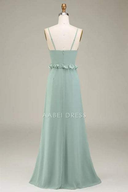 AABEI DRESS Formal Wear Dresses A-Line V-Neck Spaghetti Strap With Ruffles Elegant Hot Sale Prom Dress