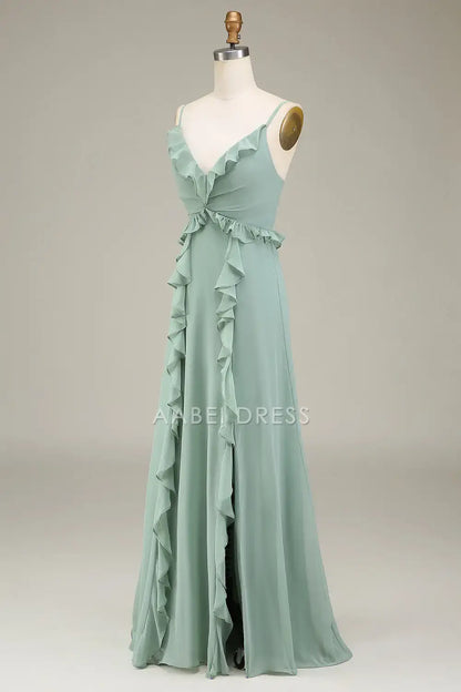 AABEI DRESS Formal Wear Dresses A-Line V-Neck Spaghetti Strap With Ruffles Elegant Hot Sale Prom Dress