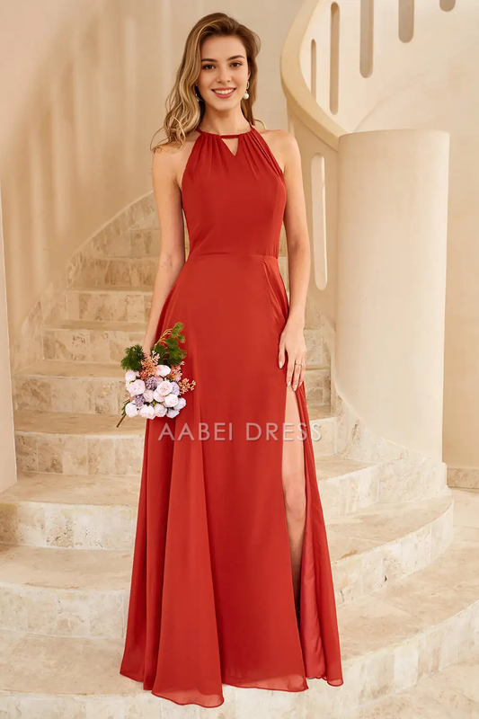 AABEI DRESS Formal Wear Dresses A Line Halter Backless Side Fork Elegant Simple Hot Sale Prom Dress