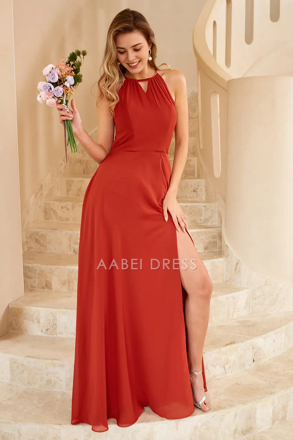 AABEI DRESS Formal Wear Dresses A Line Halter Backless Side Fork Elegant Simple Hot Sale Prom Dress
