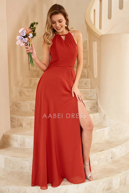 AABEI DRESS Formal Wear Dresses A Line Halter Backless Side Fork Elegant Simple Hot Sale Prom Dress