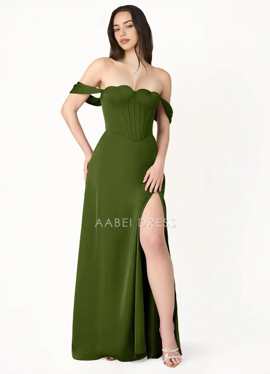 AABEI DRESS Formal Wear Dresses A Line Low-Cut Scalloped Neckline Off Shoulder Side Fork Backless Fashion Party Dress Hot Sale Prom Dress