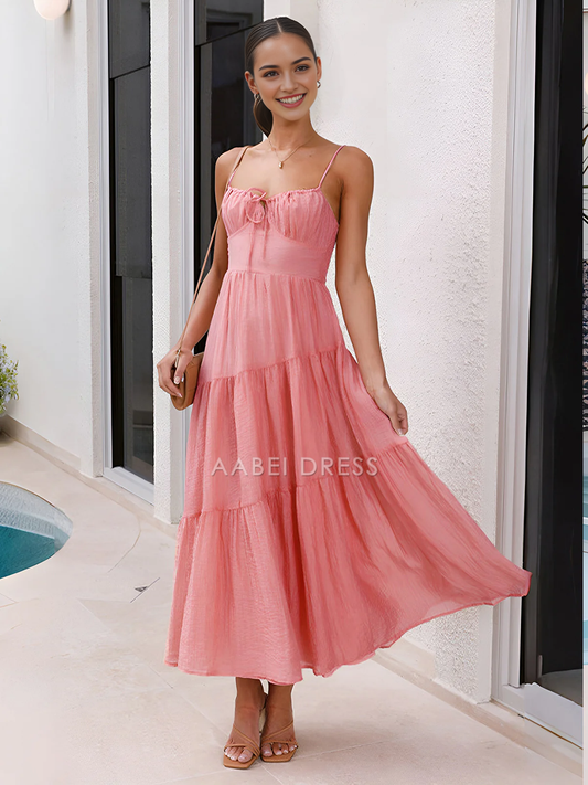 AABEI DRESS Formal Wear Dresses A Line Low-Cut Spaghetti Strap Tiered Elegant Long Dress Hot Sale Prom Dress