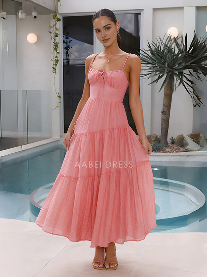 AABEI DRESS Formal Wear Dresses A Line Low-Cut Spaghetti Strap Tiered Elegant Long Dress Hot Sale Prom Dress