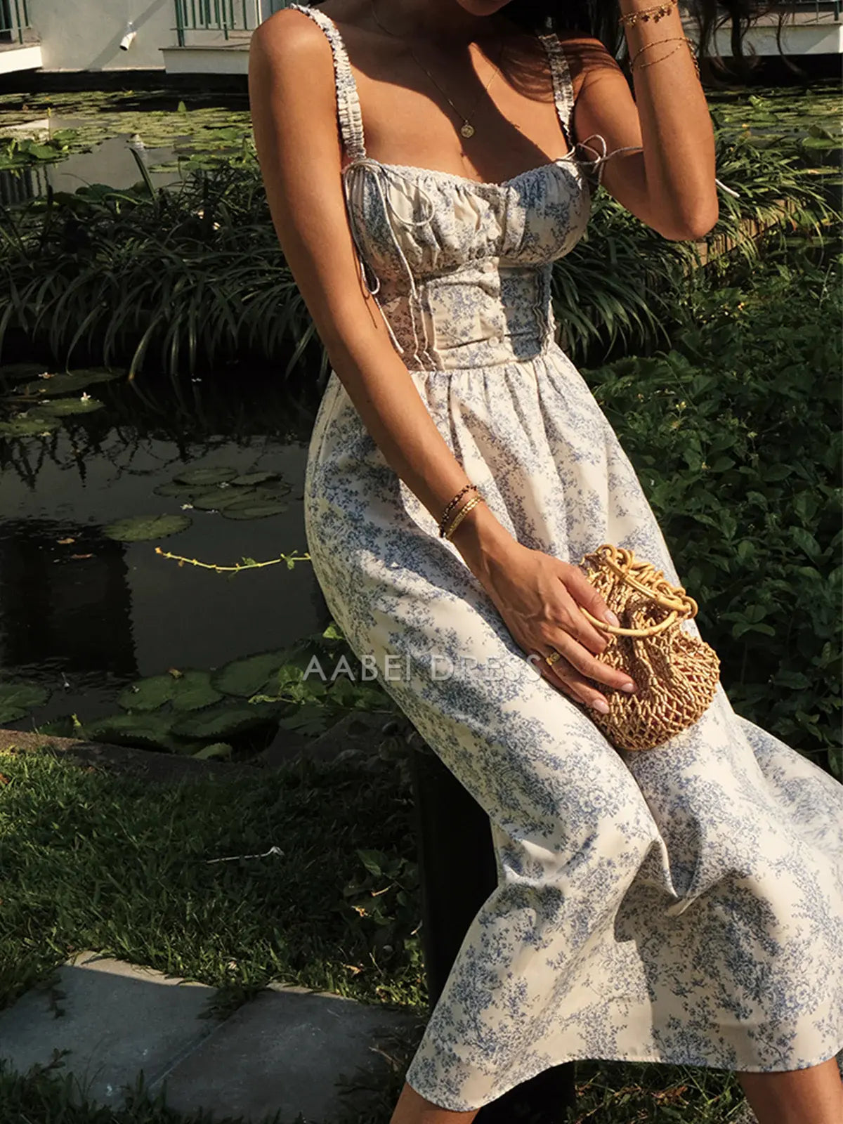 AABEI DRESS Formal Wear Dresses A Line Low cut Ruched Shoulder Strap Printing Floral Cute Hot Sale Prom Dress