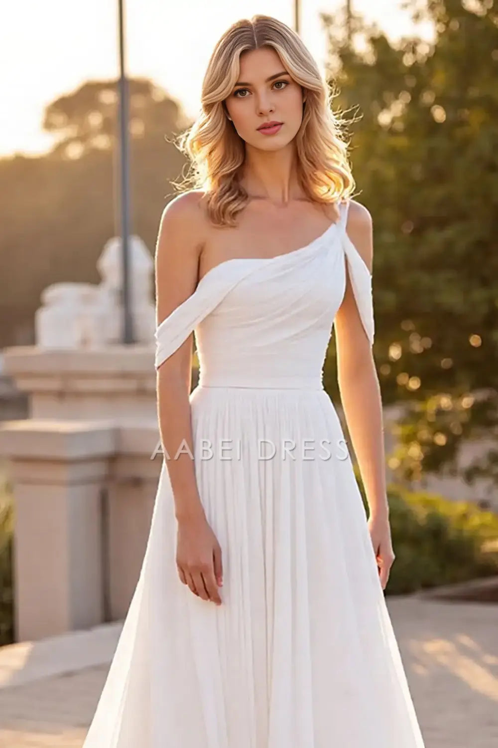 AABEI DRESS Formal Wear Dresses A Line One Shoulder Backless Pleated Boho Sweep Train Elegant Wedding Dress