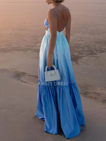 AABEI DRESS Formal Wear Dresses A Line Spaghetti Strap Backless Cutout Pleated Cute Long Dress Hot Sale Prom Dress