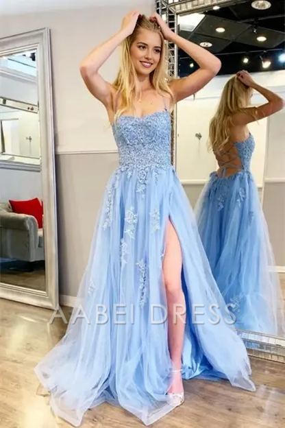 AABEI DRESS Formal Wear Dresses A Line Spaghetti Strap Backless Lace Appliqued Slit Exquisite Hot Sale Prom Dress