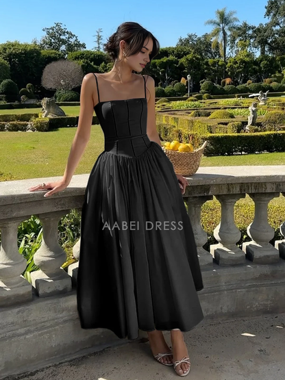 AABEI DRESS Formal Wear Dresses A Line Spaghetti Strap Low-Cut Elegant Simple Hot Sale Prom Dress