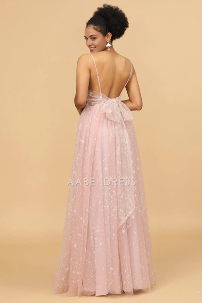 AABEI DRESS Formal Wear Dresses A Line Spaghetti Strap Low-Cut V Neck Backless Exquisite Hot Sale Prom Dress