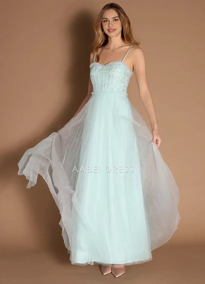 AABEI DRESS Formal Wear Dresses A Line Spaghetti Strap Ruched Sweetheart Neckline Lace Applique Bodice Elegant Party Dress Hot Sale Prom Dress