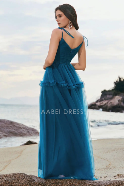 AABEI DRESS Formal Wear Dresses A Line Spaghetti Strap V Neck Pleated Fantastic Long Dress Hot Sale Prom Dress