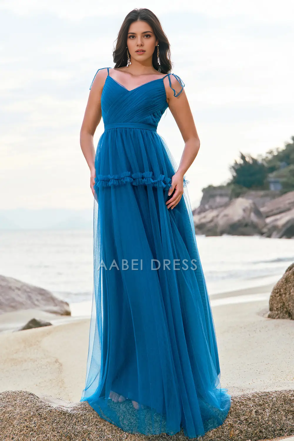 AABEI DRESS Formal Wear Dresses A Line Spaghetti Strap V Neck Pleated Fantastic Long Dress Hot Sale Prom Dress