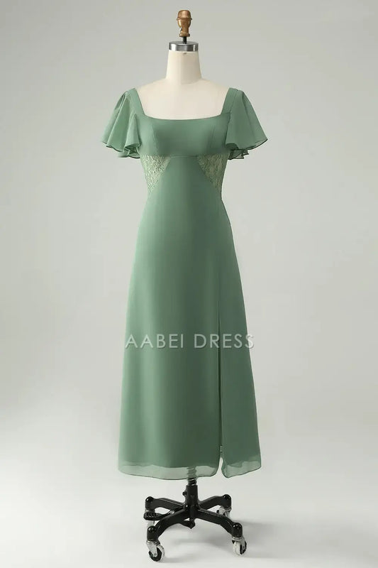 AABEI DRESS Formal Wear Dresses A Line Square Neck Flutter Sleeves Lace Put Together Backless Elegant Hot Sale Prom Dress