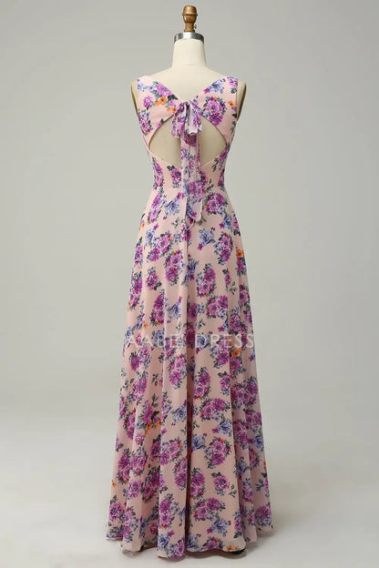 AABEI DRESS Formal Wear Dresses A Line Square Neck Sleeveless Retro Floral Printing With Open Back Long Dress Hot Sale Prom Dress