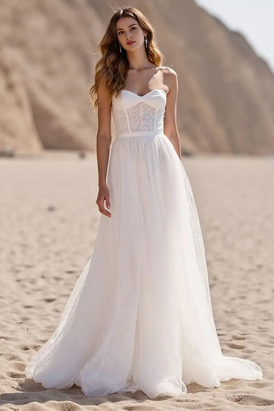 AABEI DRESS Formal Wear Dresses A Line Sweetheart Corset Tulle Backless Sweep Train With Lace Exquisite Wedding Dress