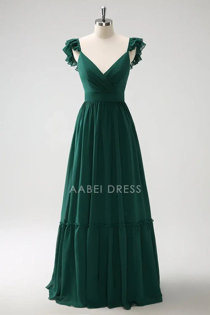 AABEI DRESS Formal Wear Dresses A Line V Neck Ruched Shoulder Strap Sleeveless Backless Elegant Long Dress Hot Sale Prom Dress