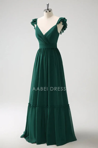 AABEI DRESS Formal Wear Dresses A Line V Neck Ruched Shoulder Strap Sleeveless Backless Elegant Long Dress Hot Sale Prom Dress