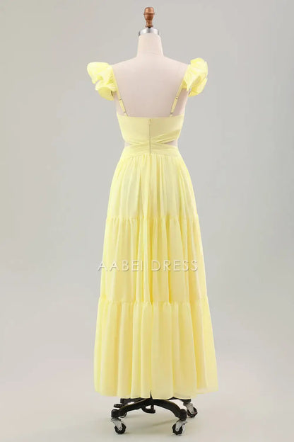 AABEI DRESS Formal Wear Dresses A Line V Neck Ruffled Shoulder Strap Pleated Cute Long Dress Hot Sale Prom Dress