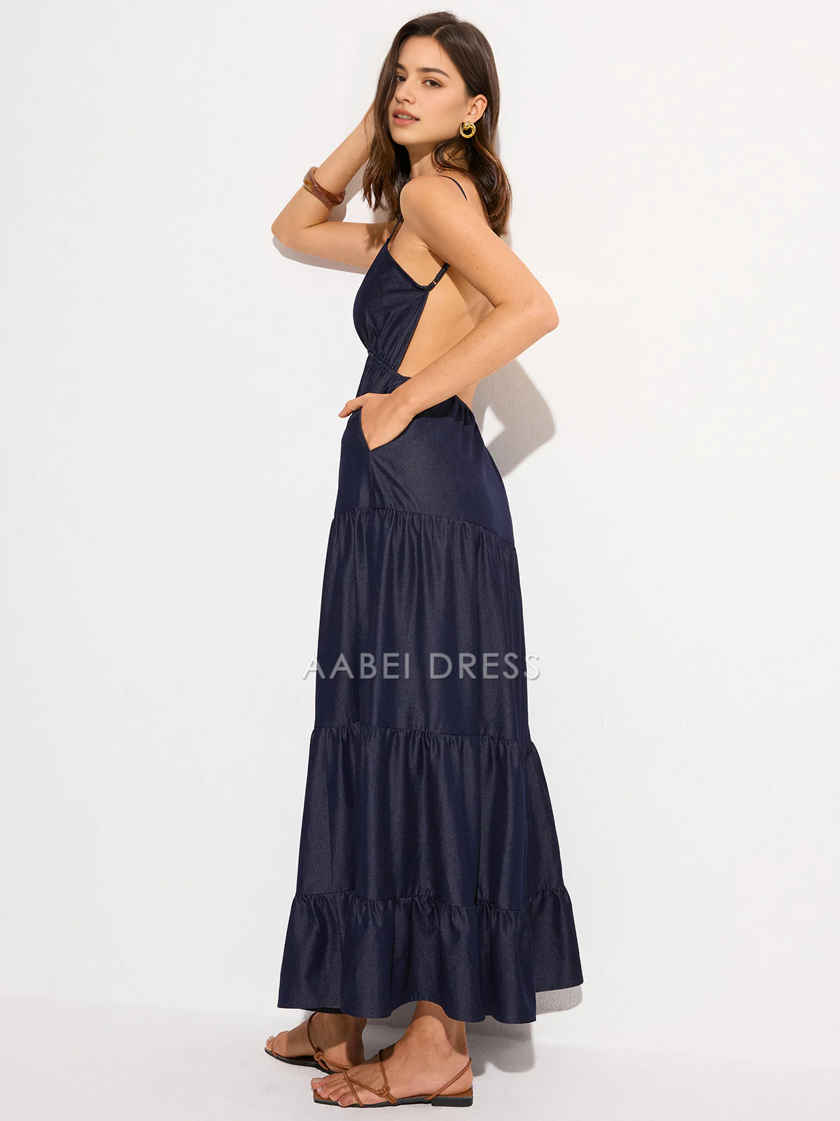 AABEI DRESS Formal Wear Dresses A Line V Neck Spaghetti Strap Backless Tiered Charming Dress Hot Sale Prom Dress