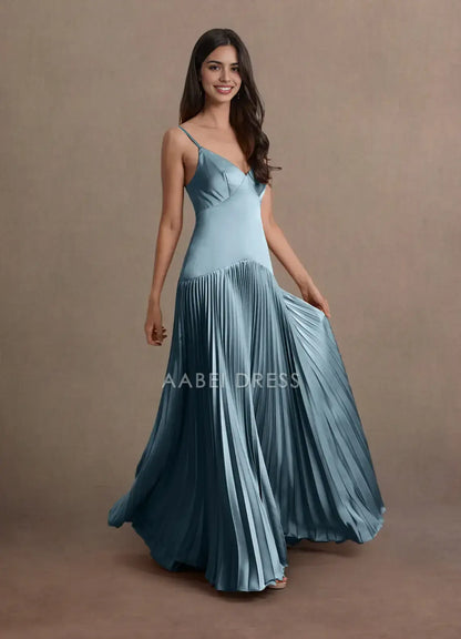 AABEI DRESS Formal Wear Dresses A Line V Neck Spaghetti Strap Dropped Waist Pleated  Dress Backless Fashion Party Dress Hot Sale Prom Dress