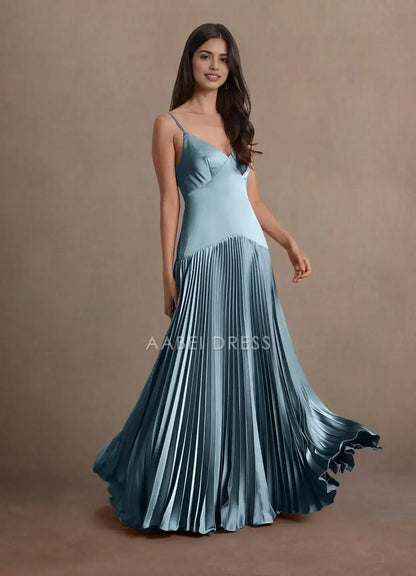 AABEI DRESS Formal Wear Dresses A Line V Neck Spaghetti Strap Dropped Waist Pleated  Dress Backless Fashion Party Dress Hot Sale Prom Dress