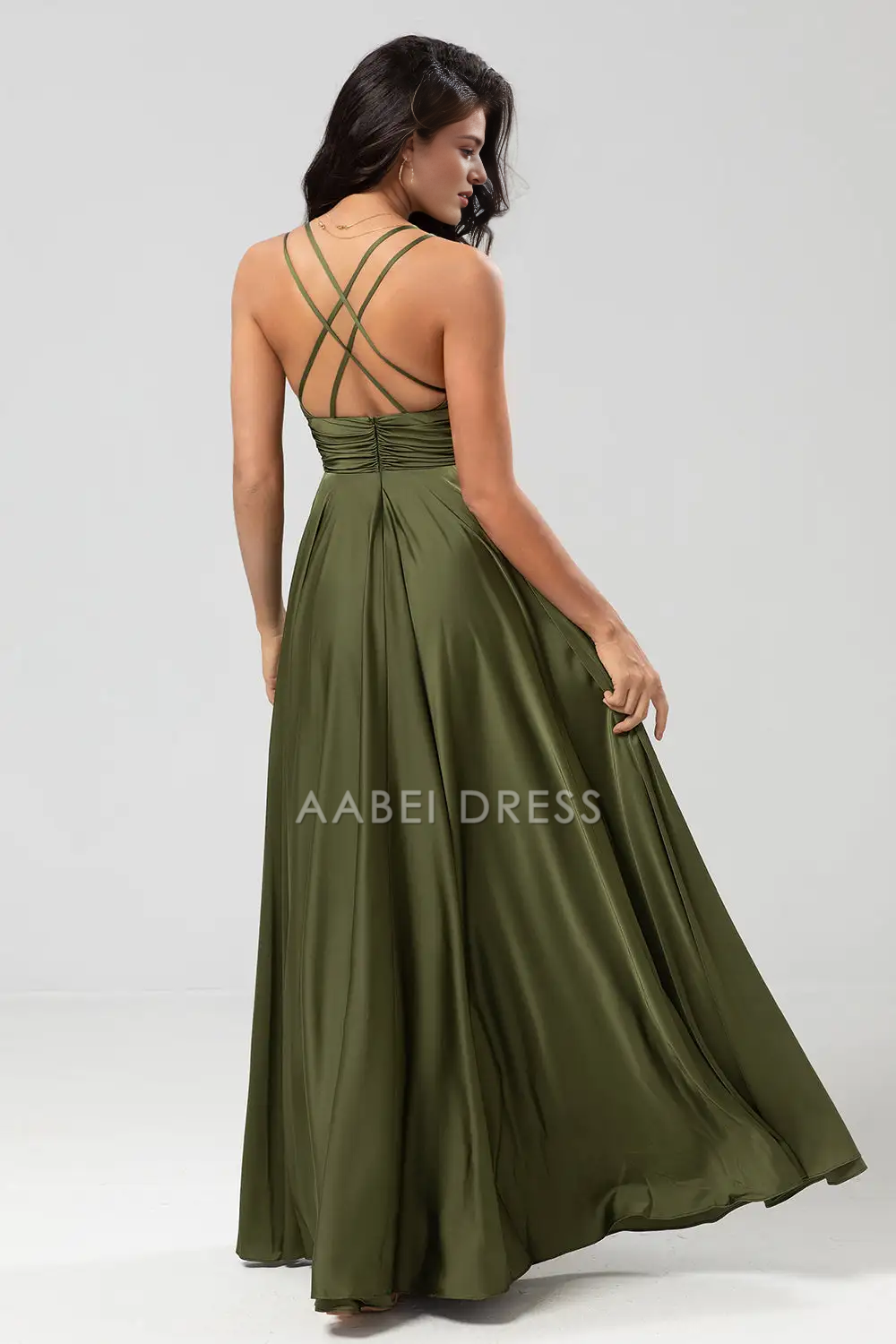 AABEI DRESS Formal Wear Dresses A Line V Neck Spaghetti Straps Backless With Pleated Elegant Long Dress Hot Sale Prom Dress