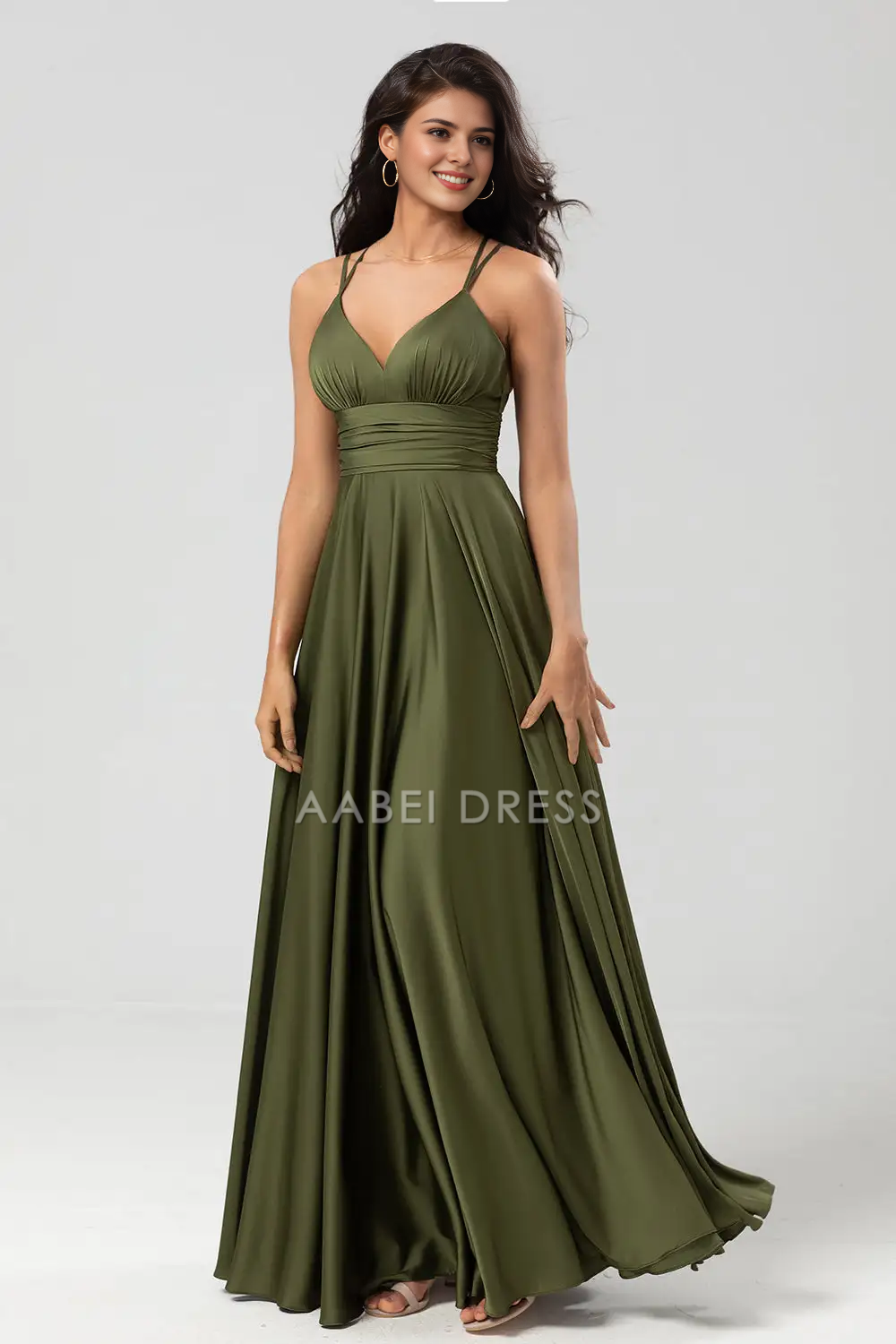 AABEI DRESS Formal Wear Dresses A Line V Neck Spaghetti Straps Backless With Pleated Elegant Long Dress Hot Sale Prom Dress