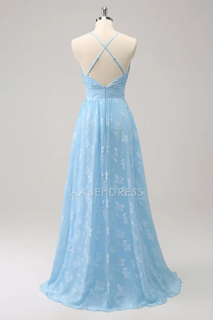 AABEI DRESS Formal Wear Dresses A Line V Neck Spaghetti Straps Pleated Backless Fantastic Butterfly Printing Exquisite Long Dress Hot Sale Prom Dress