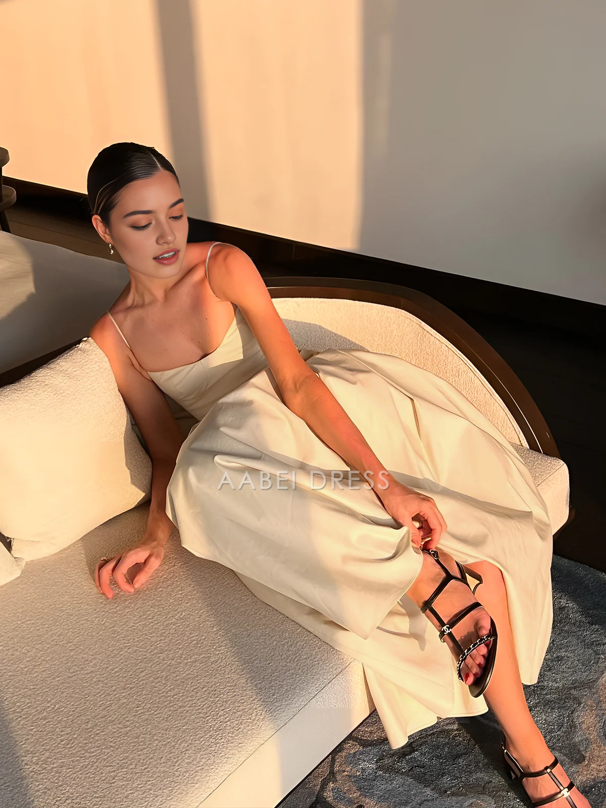 AABEI DRESS Formal Wear Dresses Elegant A Line Low-Cut Spaghetti Strap Pleated Charming Long Dress Hot Sale Prom Dress