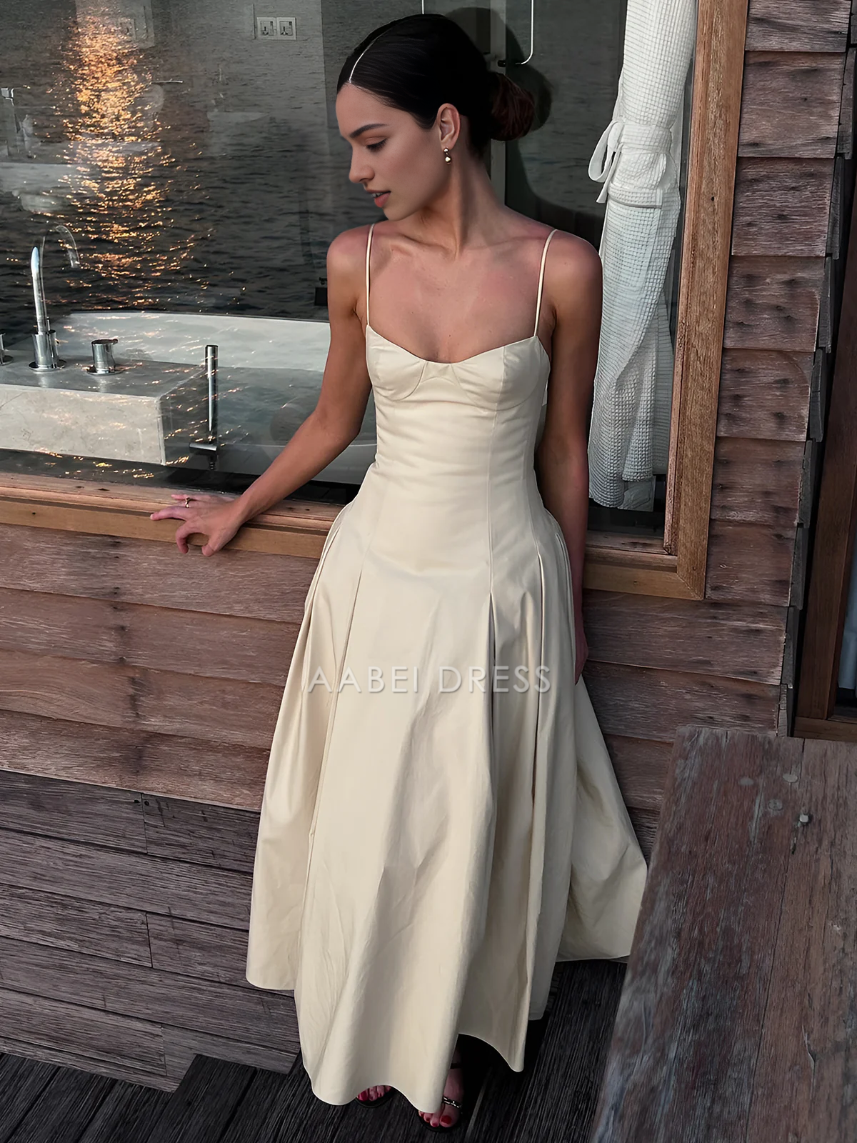 AABEI DRESS Formal Wear Dresses Elegant A Line Low-Cut Spaghetti Strap Pleated Charming Long Dress Hot Sale Prom Dress