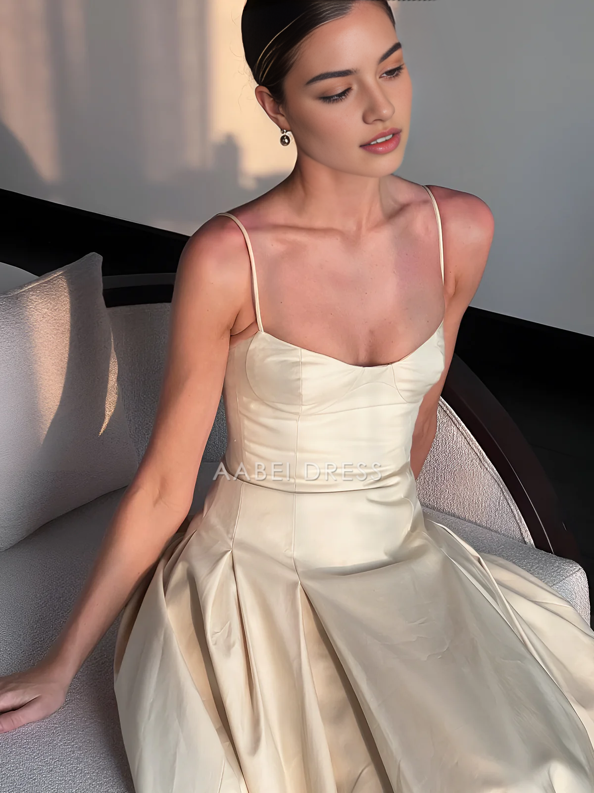 AABEI DRESS Formal Wear Dresses Elegant A Line Low-Cut Spaghetti Strap Pleated Charming Long Dress Hot Sale Prom Dress