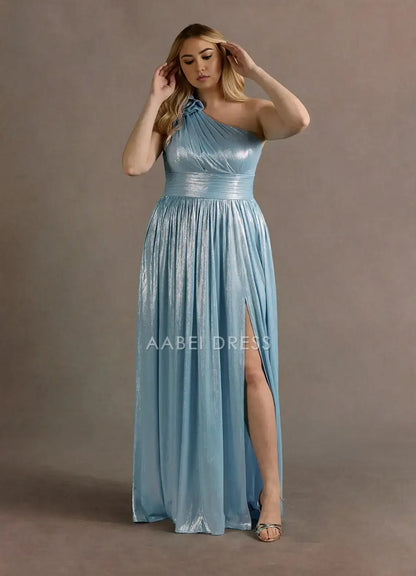AABEI DRESS Formal Wear Dresses Elegant A Line One Shoulder Side Fork Plus Size Pleated Dress Sparkle Party Dress Hot Sale Prom Dress