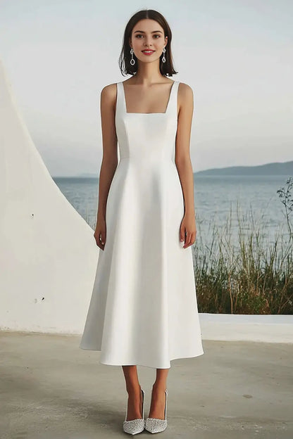AABEI DRESS Formal Wear Dresses Elegant A Line Square Neck Sleeveless Dinner Dress Simple Wedding Dress