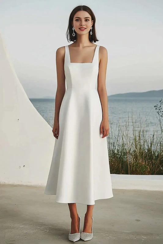 AABEI DRESS Formal Wear Dresses Elegant A Line Square Neck Sleeveless Dinner Dress Simple Wedding Dress