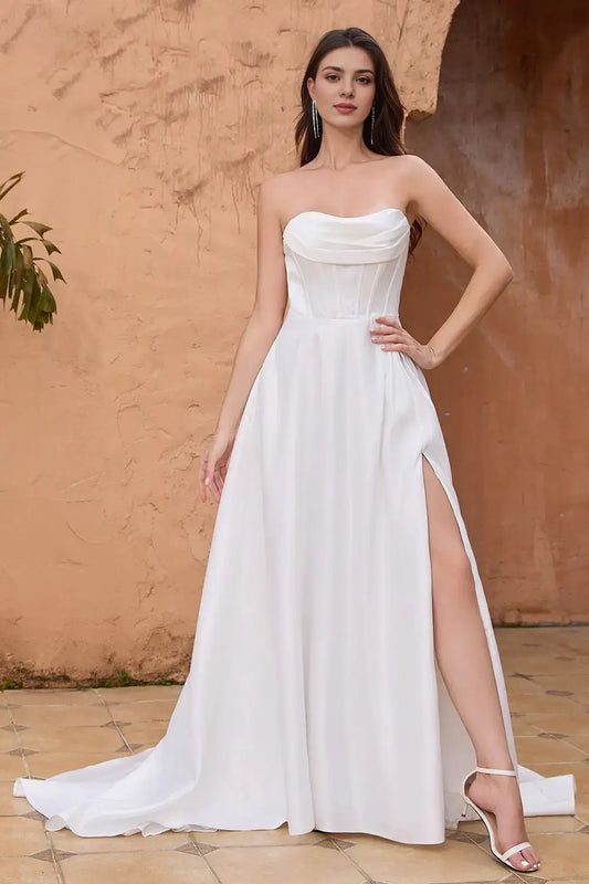 AABEI DRESS Formal Wear Dresses Elegant A Line Strapless Corset Pleated Backless Slit Fashion Simple Wedding Dress