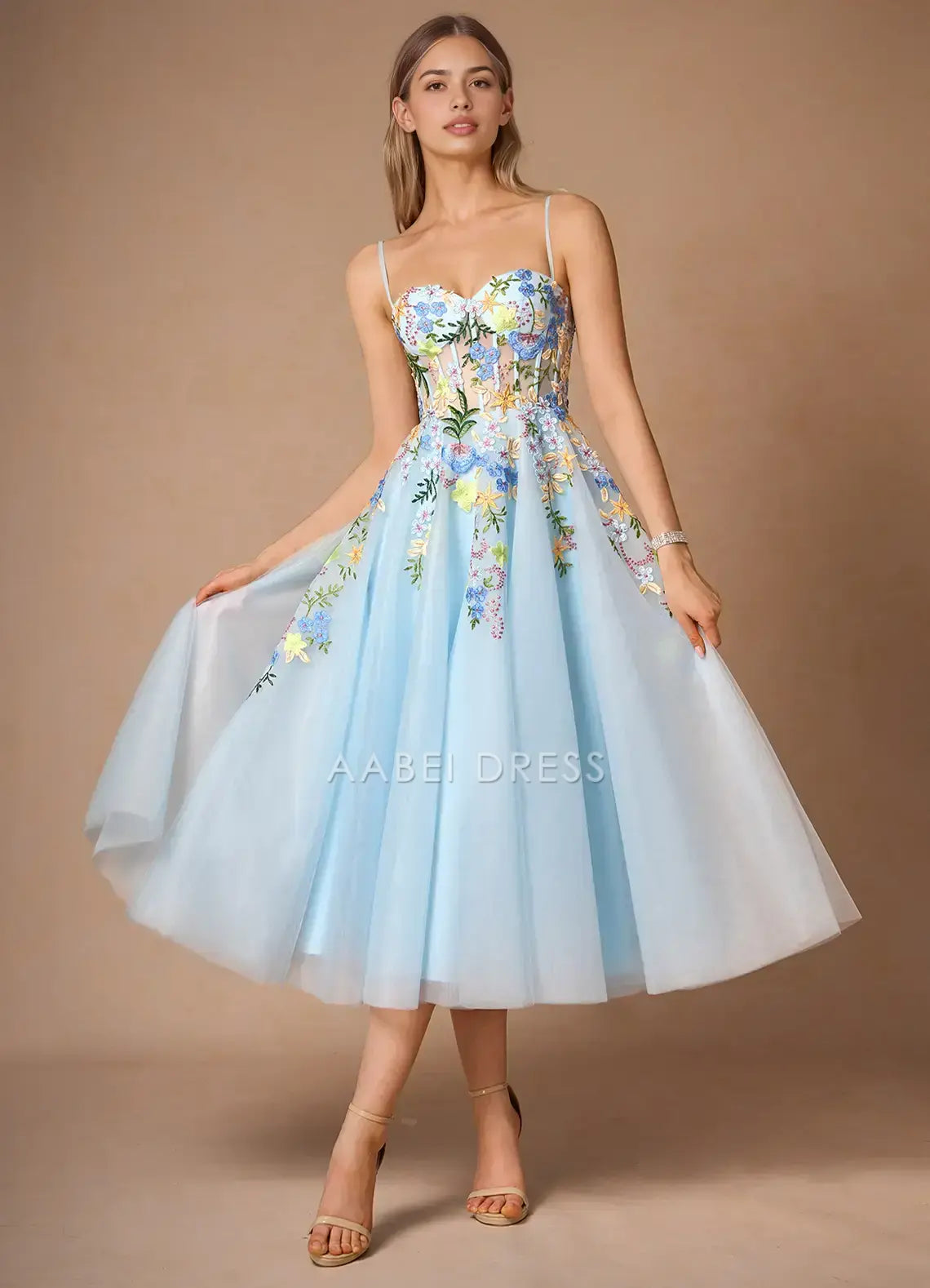 AABEI DRESS Formal Wear Dresses Elegant A Line Sweetheart Neckline Spaghetti Strap Exquisite Applique Backless Romantic Party Dress Hot Sale Prom Dress