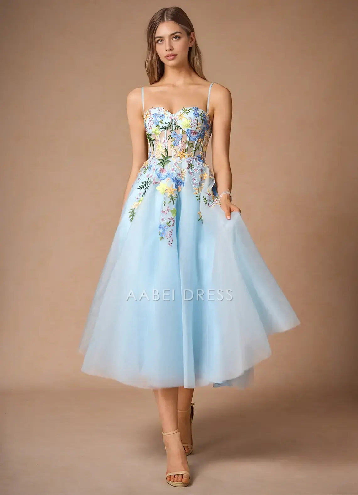 AABEI DRESS Formal Wear Dresses Elegant A Line Sweetheart Neckline Spaghetti Strap Exquisite Applique Backless Romantic Party Dress Hot Sale Prom Dress